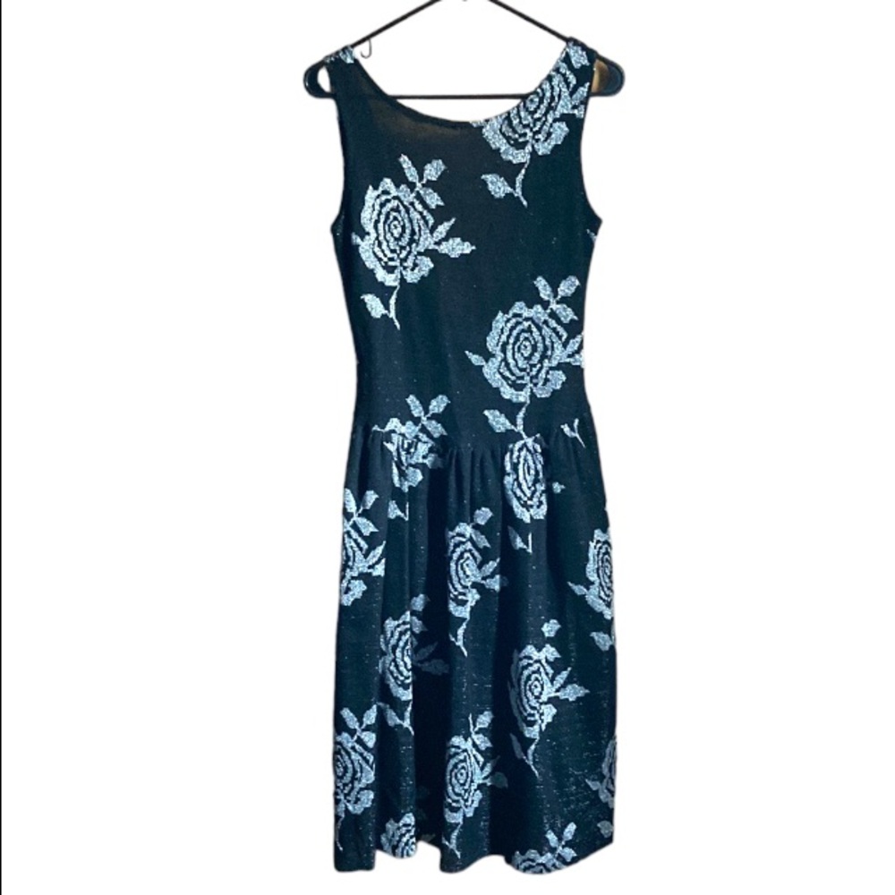 HOT LINE Black Silver Rose Floral Print Dress Sz 9/10